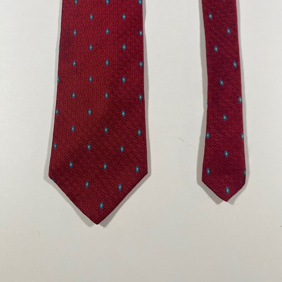 John Ashford Other - John Ashford Mens Burgundy Red Geometric Teal‎ Dot Silk Blend Necktie 2894
